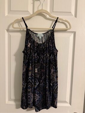 Veronica M Navy Paisley Spaghetti Strap Cold Shoulder Top